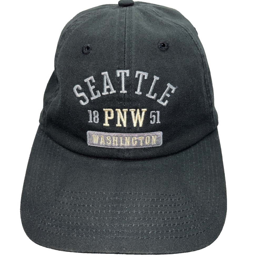 Seattle Washington PNW 1851 Strapback Hat Black OSFA Adjustable Solid